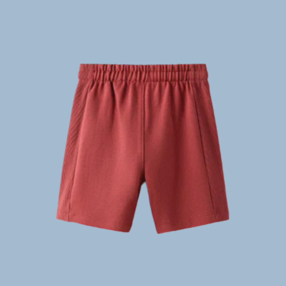 Red Fleece Shorts with Ribbed Panels | 2-14 YRS
